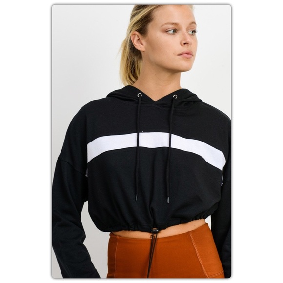 Black and White Striped Cropped Sweatshirt - Picture 2 of 5